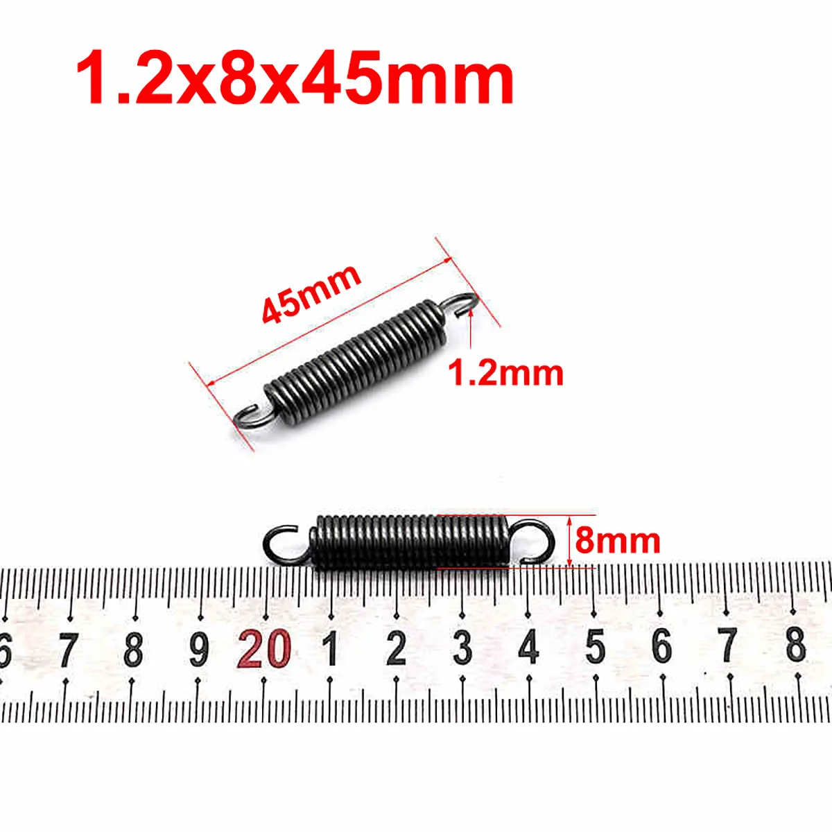 2pcs Wire Dia. 1.2mm  OD 8mm Hook Ends Expansion Extension Spring Spring Steel Length 25/30/35/40/45/50/60/70/80/90-150mm