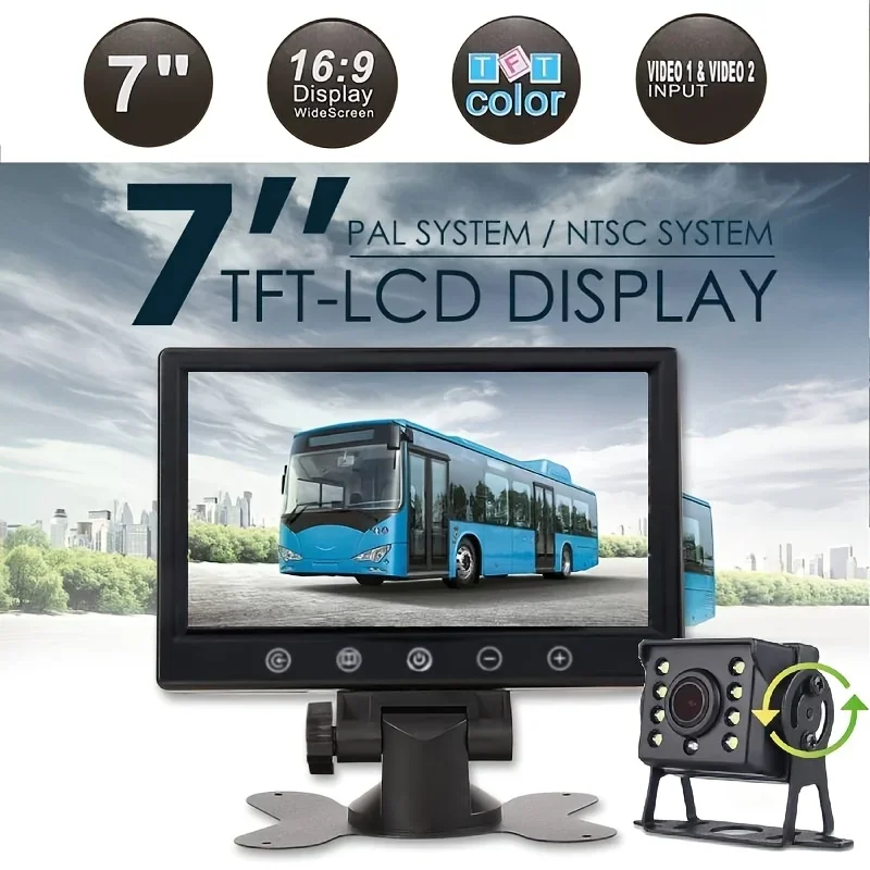 7inch Desktop Monitor and Backup Camera Kit, Touch Button Display with 8LED Night Vision, Rear View Camera for Truck Pickup
