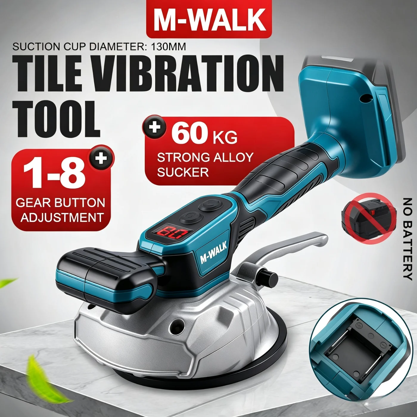 M-WALK Tile Tiling Machine 60kg High Loading Capacity Wall Floor Tile Laying Vibrating Tool 8 Gears Fit Makita 18V Battery Pins