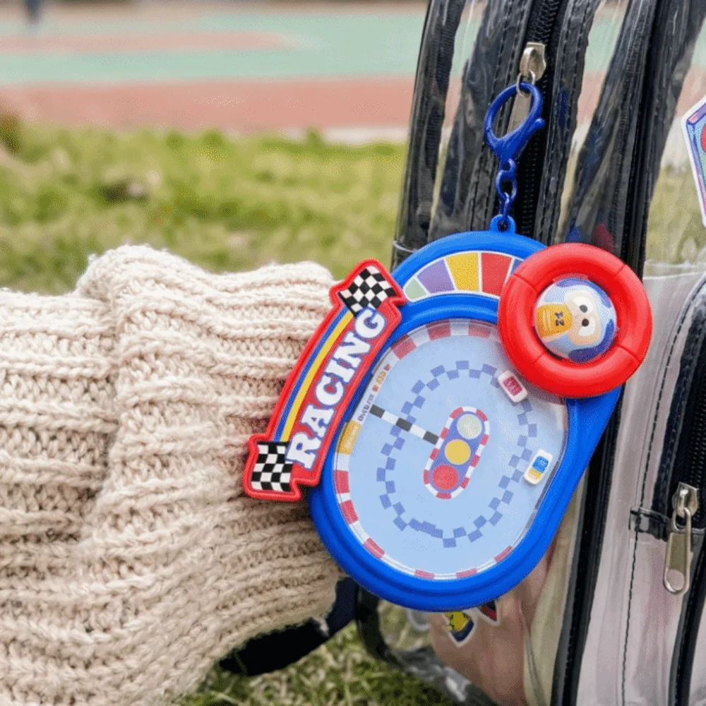 Portable Racing Game Keychain Magnetic Mini Handheld Track Car Fidget Keyring Educational Puzzle Plastic