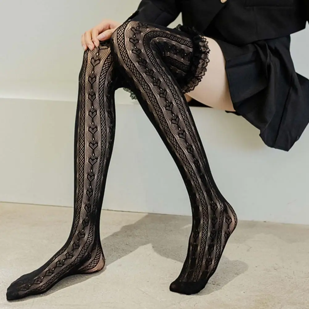

1 Pair Useful Tube Lolita Socks Nylon Lolita Socks Breathable High Tube Ruffle Calf Socks Flexible