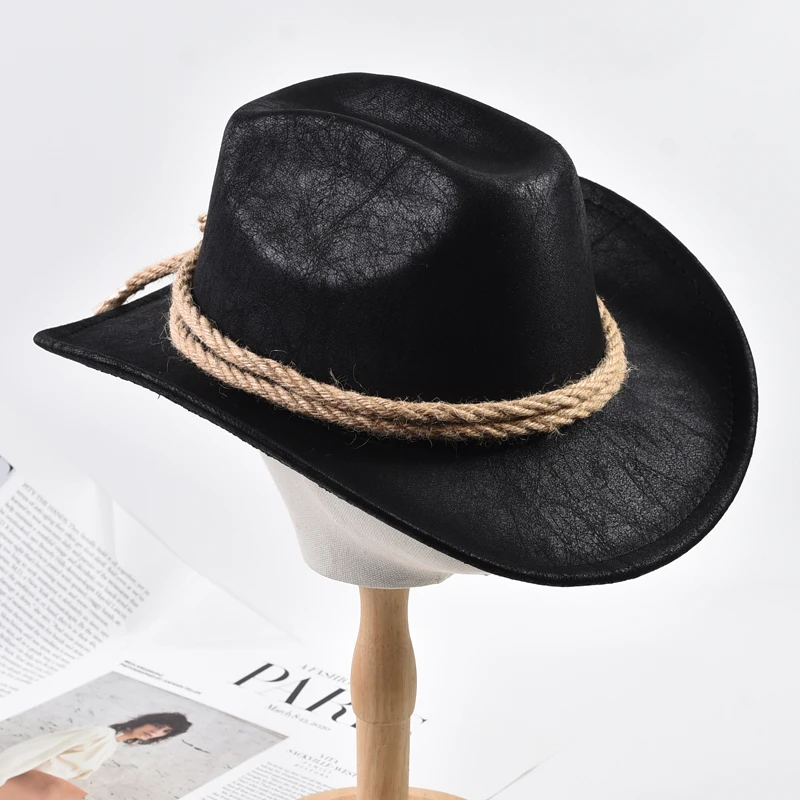 Neue Vintage Roll Krempe Western Cowboy Hüte Outdoor Reise Gentleman Cowgirl Jazz Hut Feiertage Party Cosplay Hut – Detail 5