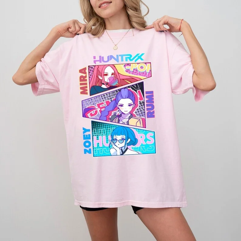 

Новинка 2025, популярная корейская футболка Kpop Demon Hunter Mira Rumi Zoey, модная женская летняя футболка, детский повседневный топ с короткими рукавами