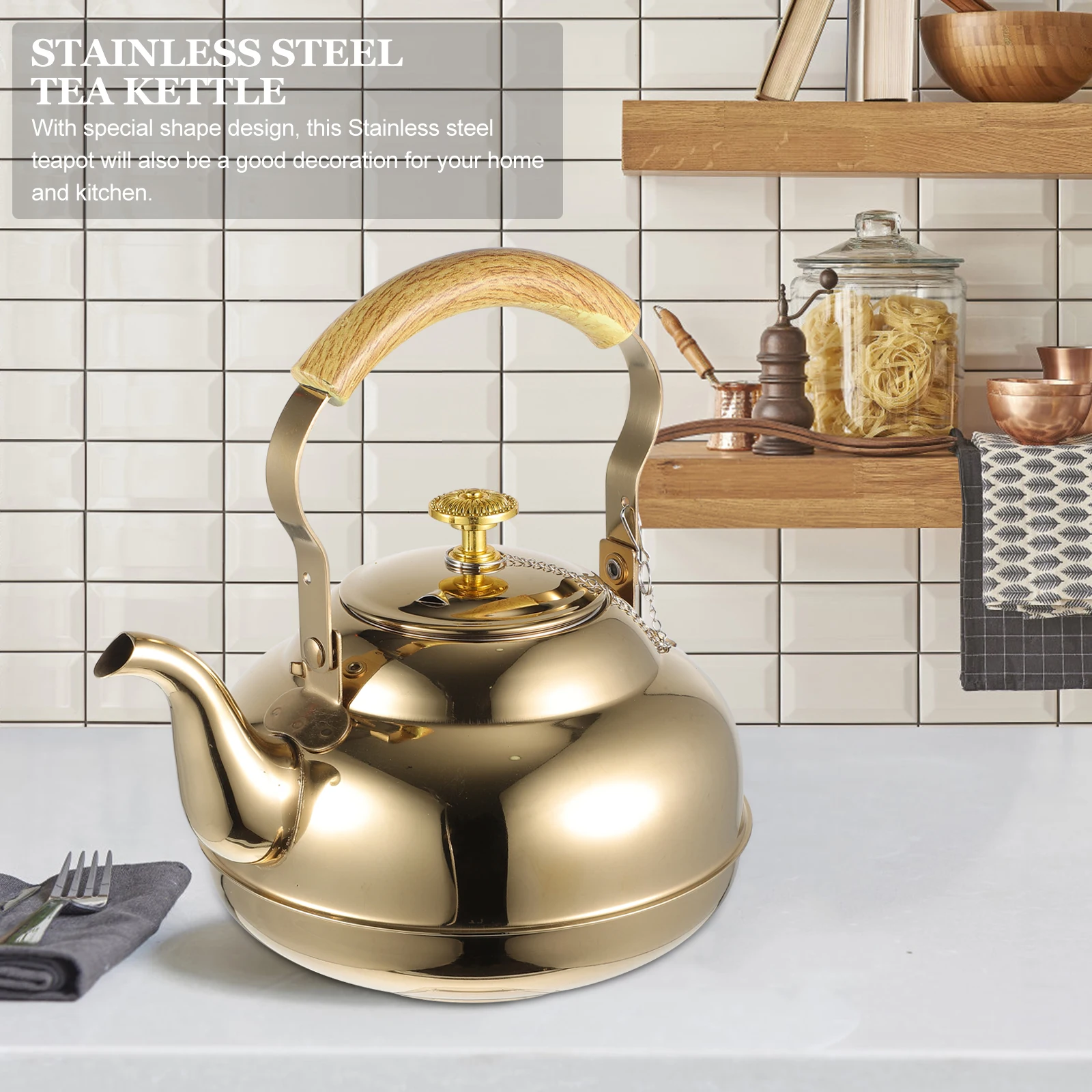

1pc Stainless Steel Tea Pot With Handle Household Teapot Rust Water Kettle Home Office Use Portable Metal Tea