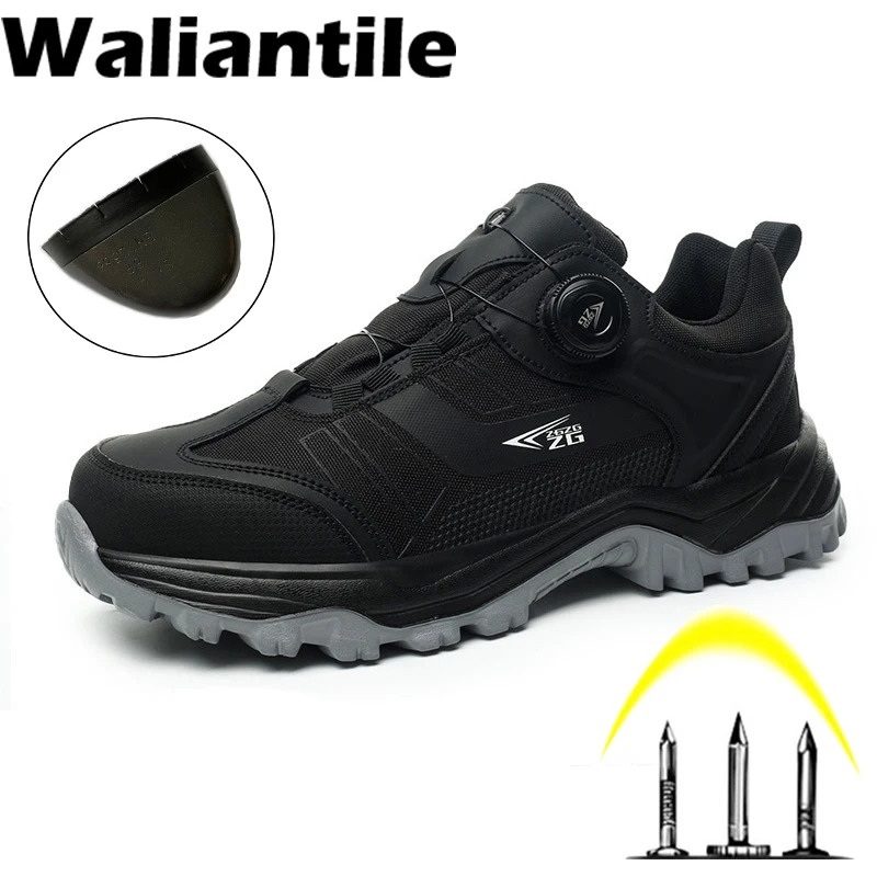 

Waliantile Newest Men Work Safety Shoes Lace Free Anti-smashing Construction Working Boots Puncture Proof Indestructible Shoes