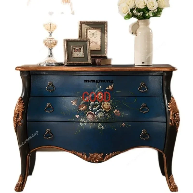 M138 American-Style Blue Chest of Drawers Cabinet Drawer Mediterranean Hand-Painted Sitting Room Cabinet