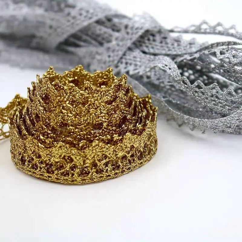 5/10yard Gold/Silver Lace Trim Ribbon Roll Glitter Crocheted 1-5CM Ribbons Webbing Decor DIY Craft Gift Packing Sewing Supplies