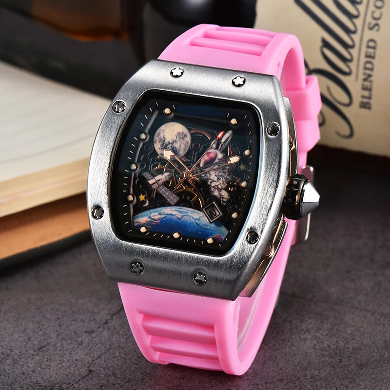 Manufacturer wholesales new wine barrel shaped space astronaut luminous hollow tourbillon fashionable men\'s wrist watch