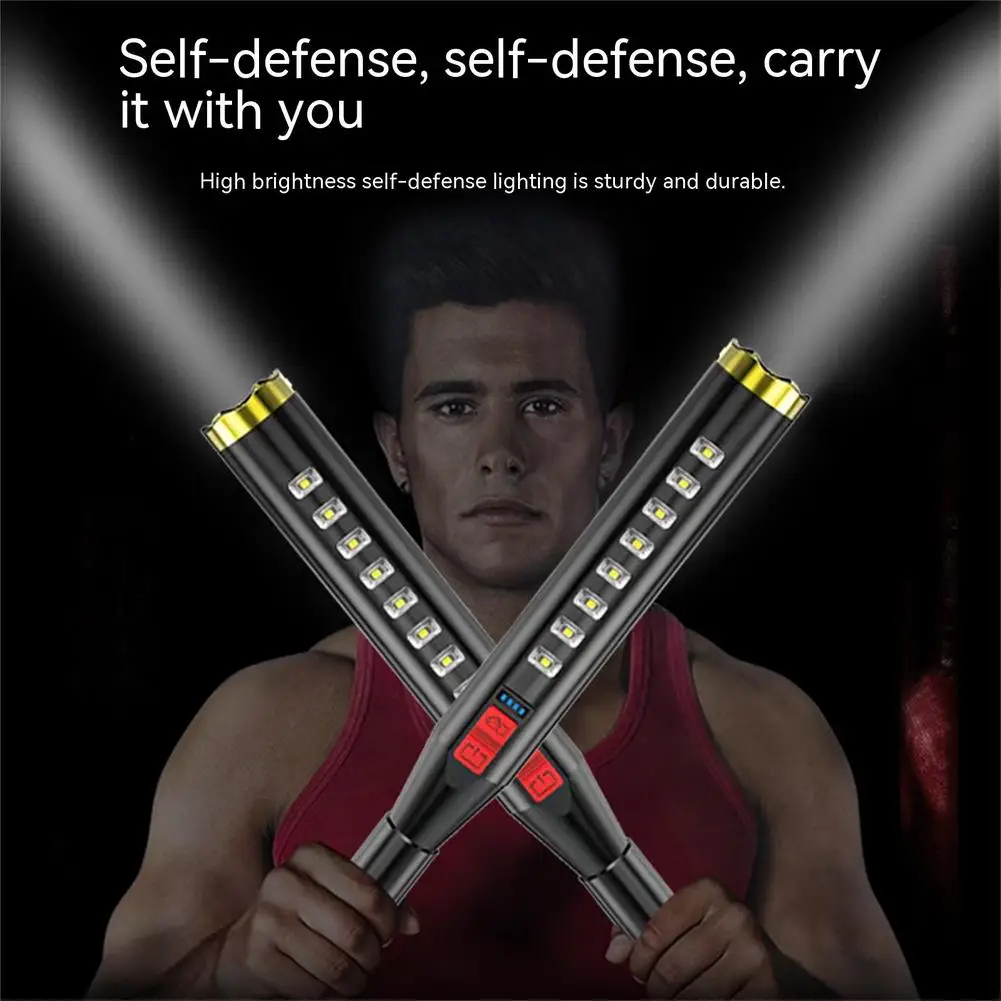 Outdoor USB Rechargeable LED Flashlight High Brightness Intelligent Power Display Cob Baseball Bat Hiking Camping light Dropship