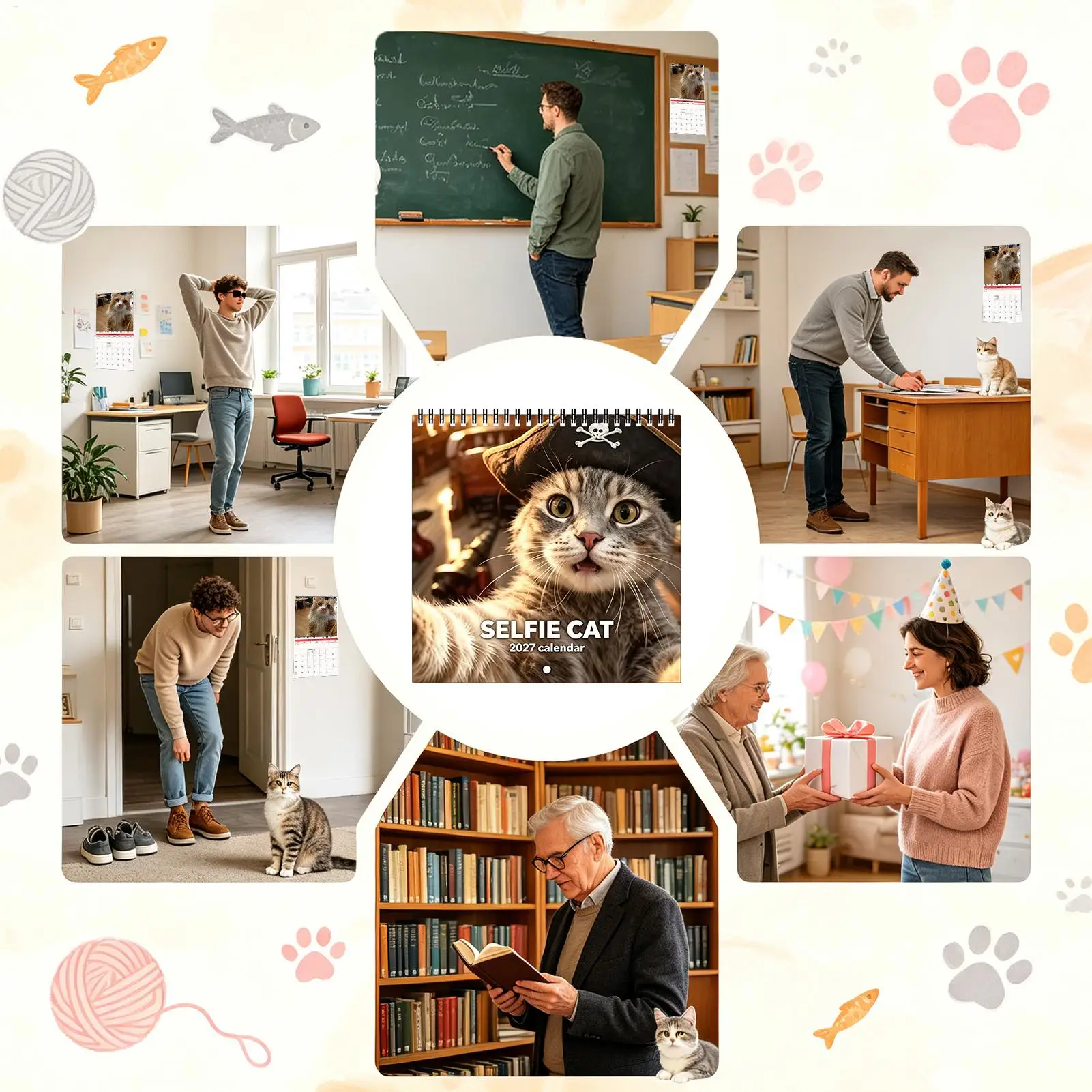 Cat Calendar 12-Month Playful Cat Patterns Hangable Cute Schedule 2027 Calendar For Home Office School Classroom Family Dorm