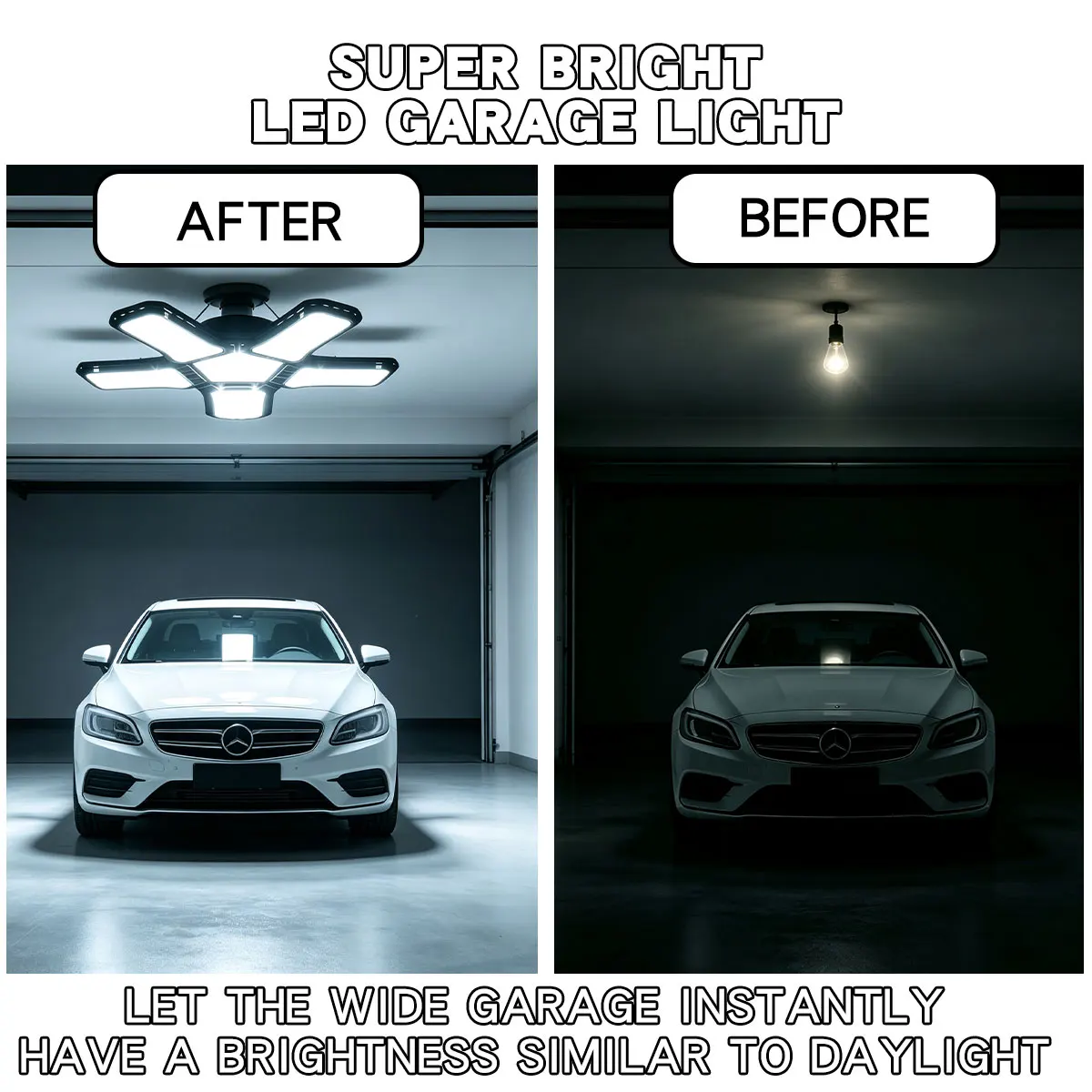 LED Garage Lights Adjustable Panels E27 Ceiling Shop Work Lamp 45/60/80W 6500K Bulb for Workshop Industrial Lighting