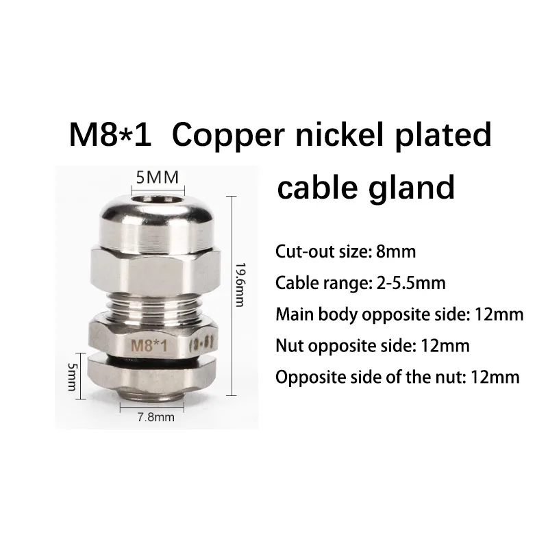 25pcs M8*1 Brass Nickel Plated Metal Cable Waterproof Joint Sealing 304 Stainless Steel Stuffing Box PG Gland Head PG12 M20