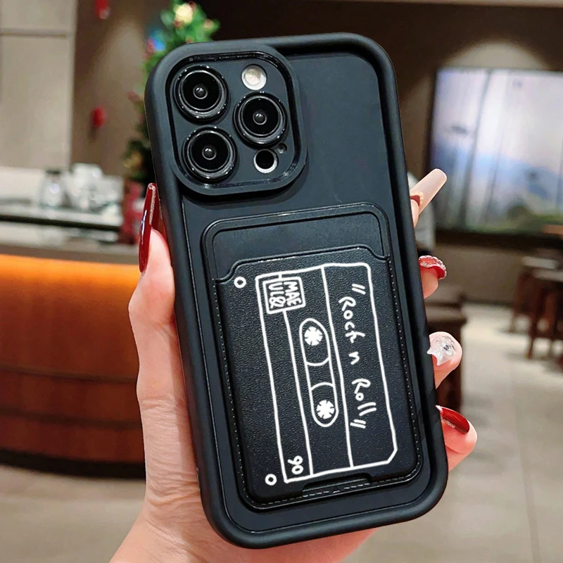 For iPhone 15 Pro Max Case Cute Walkman Silicone Case For iPhone 11 12 13 14 15 16 XS XR X 7 8 Plus Wallet Card Bag Holder Cover