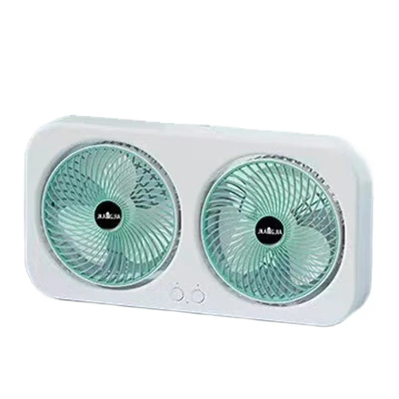كتم الصوت، مروحة مكتب مزدوجة الرأس قابلة للتعليق، USB من النوع C، مبرد هواء قابل لإعادة الشحن، 3 سرعات، أخضر قابل للتعديل