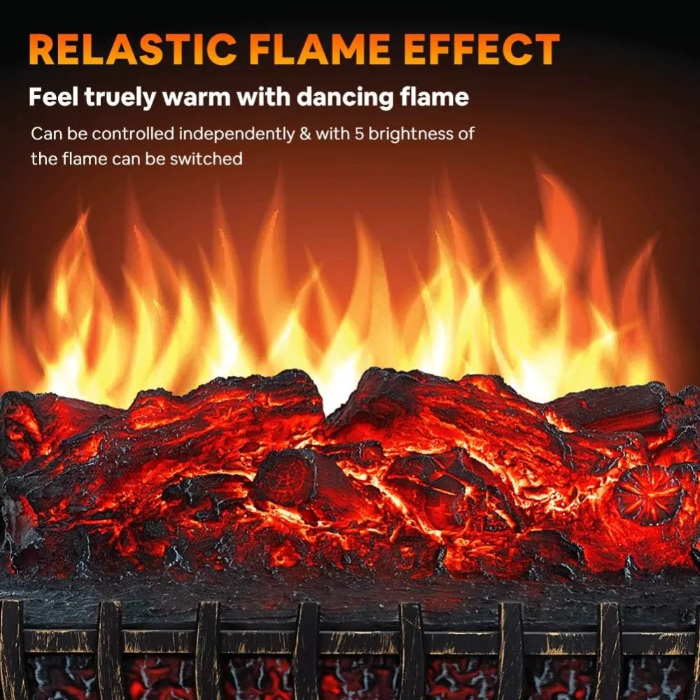 Infrared Electric Fireplace Heater with Realistic Flame, Ember Bed, 8-Hour Timer and Long-Lasting Lifespan