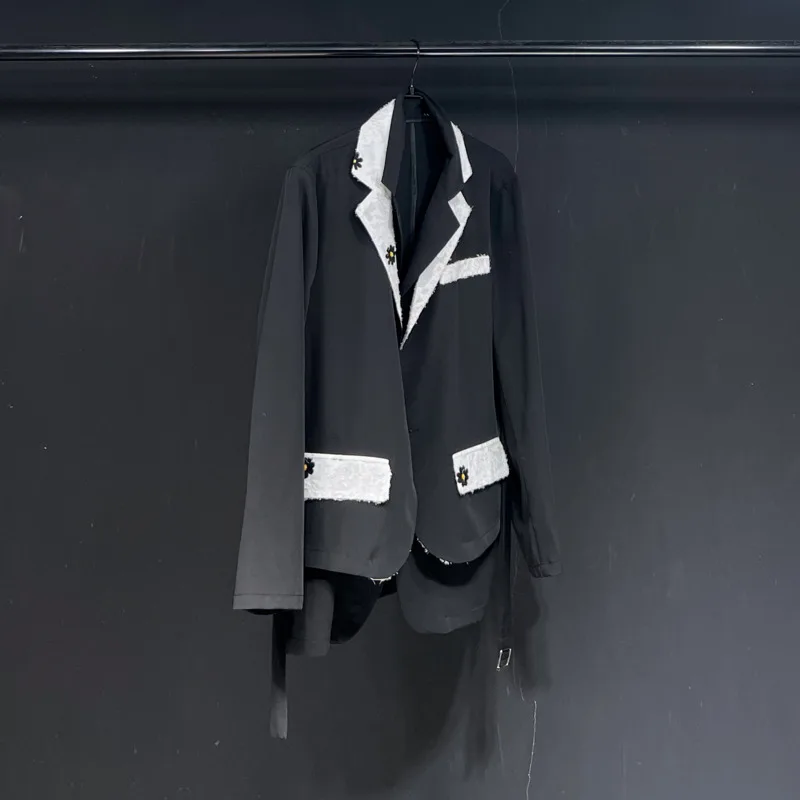 WVGA ربيع الخريف جديد رجل المد شارع العليا المرقعة الأزهار العصرية بدوره إلى أسفل طوق دعوى سترة المتخصصة شيك سترة غير رسمية W12693