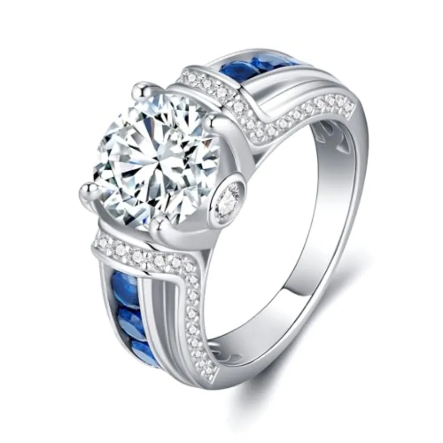 

3ct Moissanite Engagement Rings for Women, Moissanite Blue White D Color VVS1 18K White Gold Plated 925 Sterling Silver, Cut La