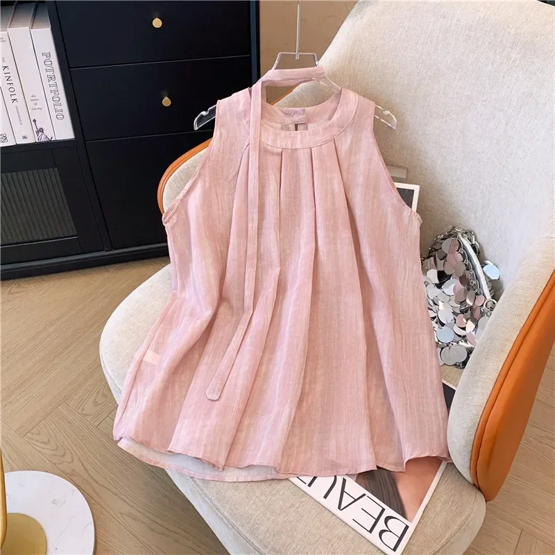 

Women's Loose New Spliced pullover Round Neck Fashionable Solid Color Versatile Casual Vest Temperament Sleeveless Top