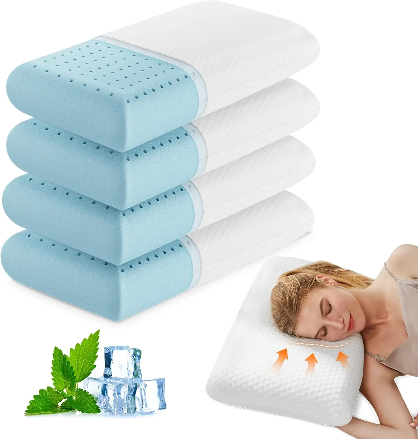

4 Pack Queen Memory Foam Pillows for Sleeping, Cooling Gel, Removable Washable Cover, Firm Support for Back and Side Sleepers