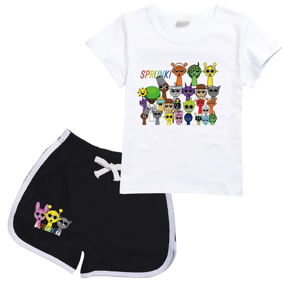 Sprunki Cartoon Clothes for Kids Summer Clothing Set for Boys and Girls Sports Suit T Shirt and Pants Baby Outfits Pajamas Best