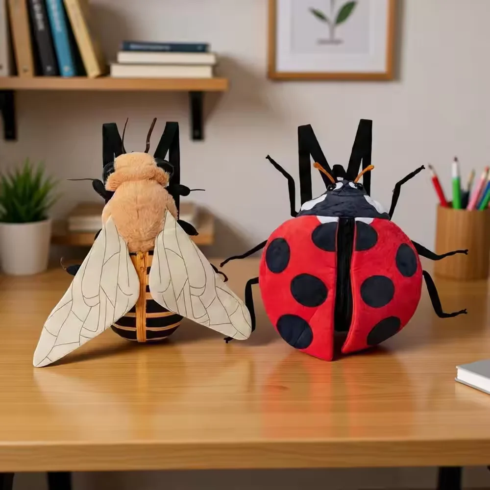 New Bumblebee And Ladybug Plush Backpack Cute Insect Gorilla Stuffed Animal School Bag Boys Girl Kid Unique Design Birthday Gift