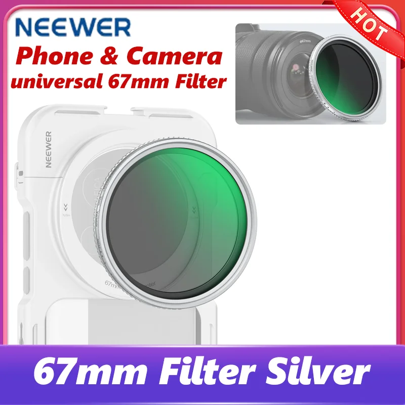 

NEEWER 67 мм переменный регулируемый фильтр ND2-32 HD оптическое стекло серебристый алюминиевый сплав тонкая рамка для камеры и телефона диммер специальный