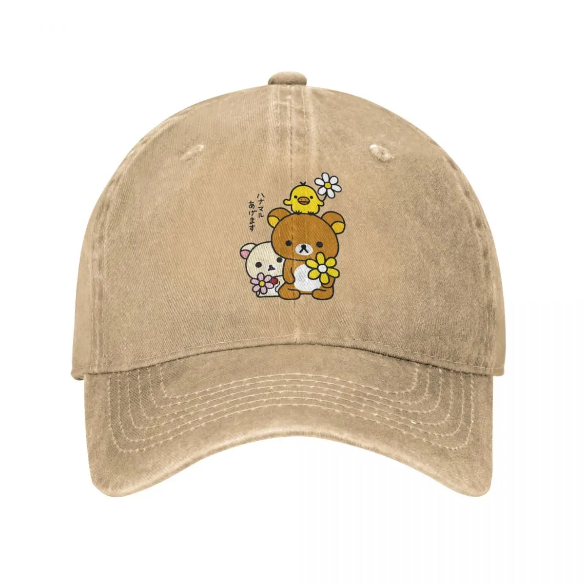 Rilakkuma Baseball Cap Retro Distressed Denim Korilakkuma Kiiroitori And Flowers Snapback Cap Unisex Outdoor Adjustable Hats Cap