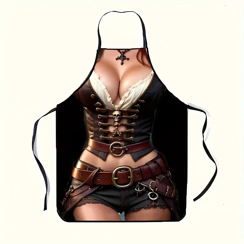 Pirate-Themed Female Apron - Stylish Kitchen Cooking Apron with Corset and Belt, Perfect for Parties & Cooking