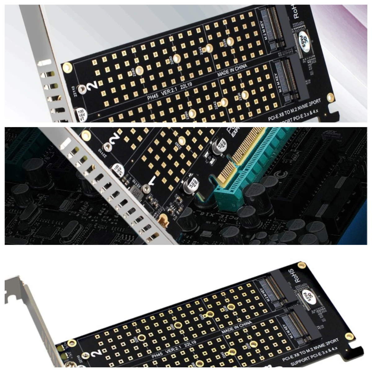 PCIE To NVME Dual Disk M.2 M Key SSD To PCIE16X Adapter Card Signal Splitting Array Card