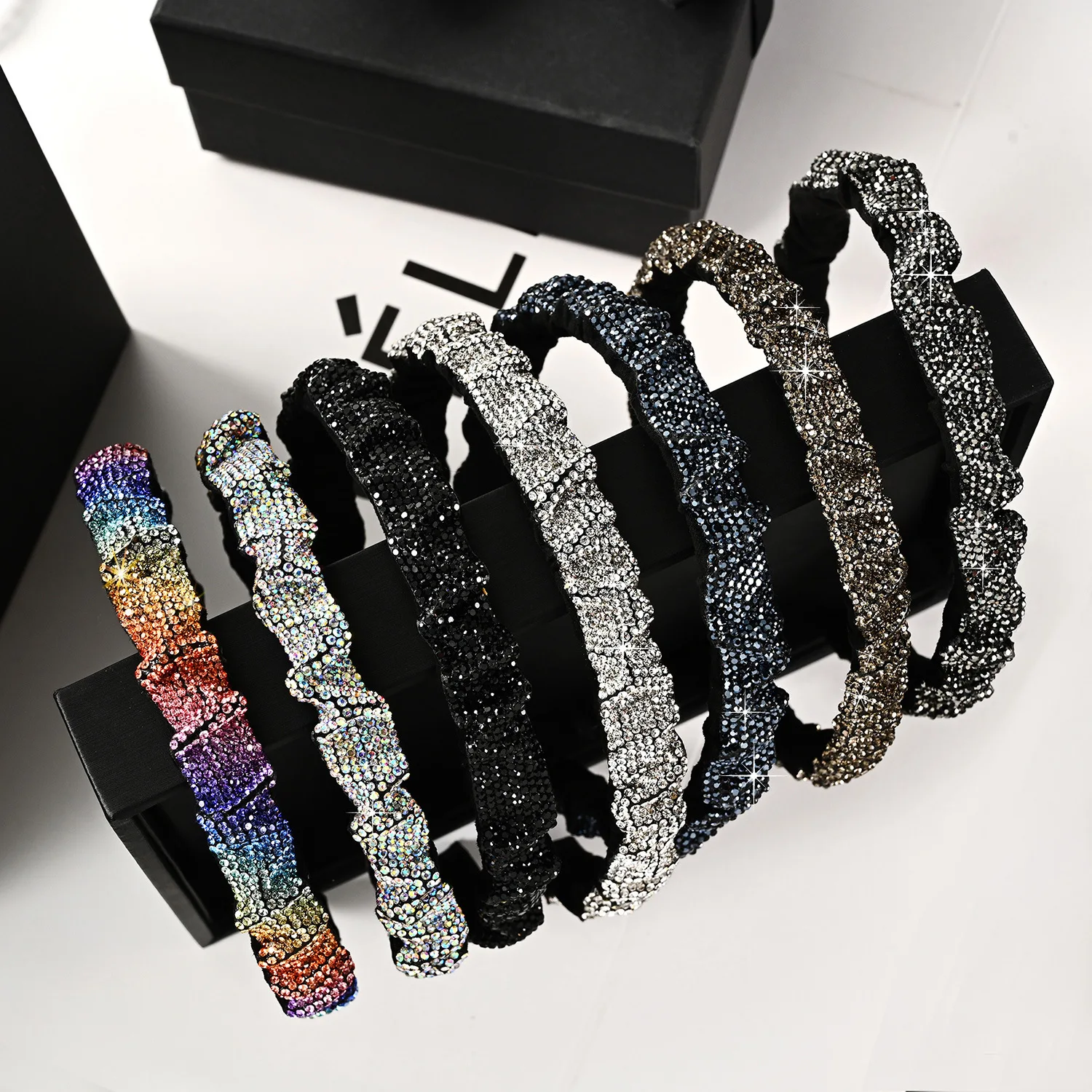

Korean Style Versatile Pleated Full Rhinestone Hair Hoop | Elegant Diamond-studded Headband for Girls