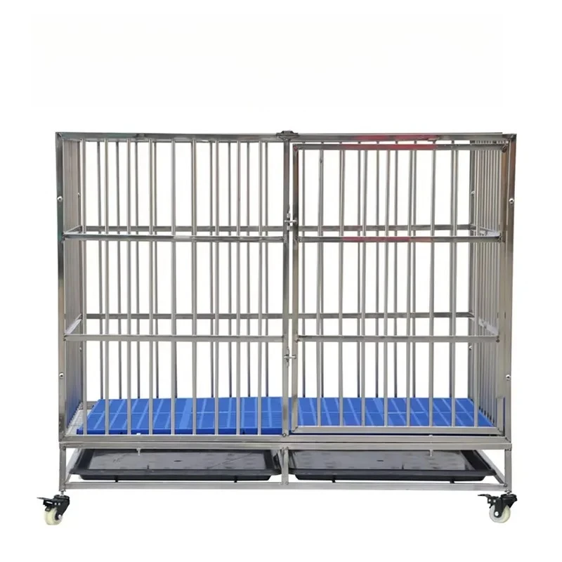 High Quality Stainless Steel Folding Dog Crate Solid Pattern Pet Kennel with Plastic Pallet Tray