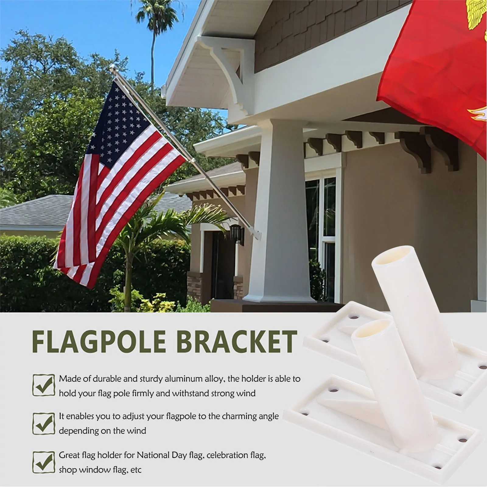 2Pcs Weatherproof Flag Pole Mount Self Adhesive for Outside Walls Yard Roof Truck Garden Holiday Season Flags Easy Quick Install