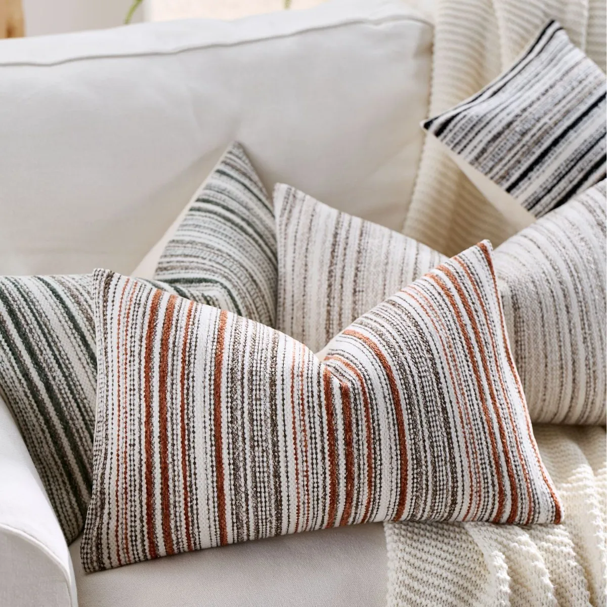 Striped Nubby Chenille Pillow Cover 18x18