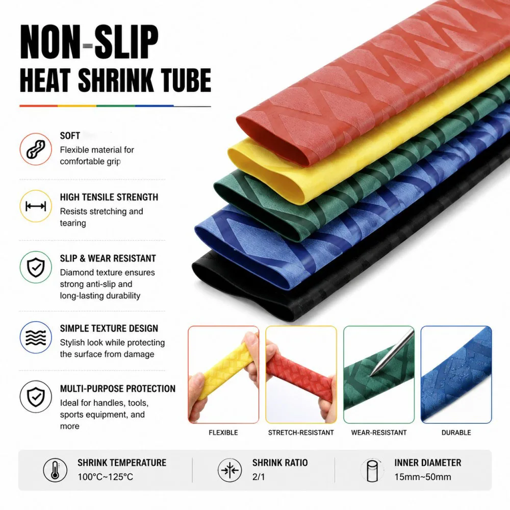 1Metre 5 Colors Anti-Slip Heat Shrink Tube For Fishing Rod Or DIY Electrical Insulation ID 15/18/20/22/25/28/30/35/40/45/50mm