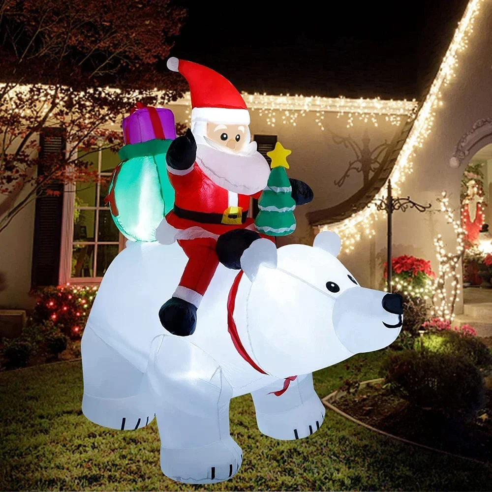 Inflatable Santa Claus Riding Polar Bear 2M Christmas Inflatable Toy Doll Indoor Outdoor Garden Xmas Decoration