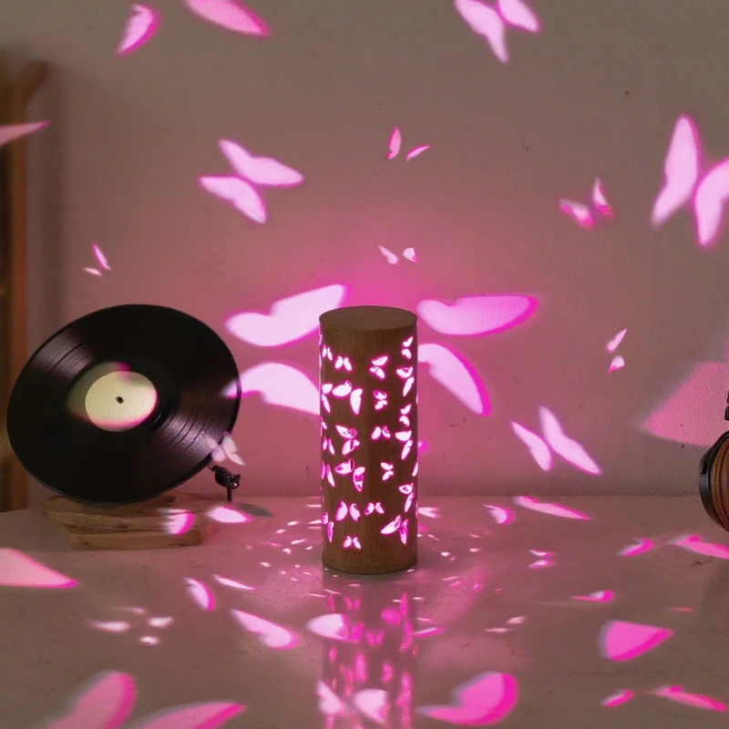 New Bamboo Night Light Creative Decorative Table Lamp USB Projection Lamp Butterfly Shadow Decorative Atmosphere Light