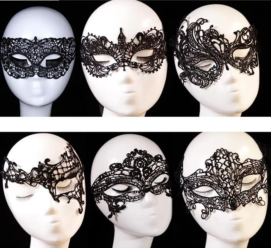 

50pcs Masquerade Venetian Eyemask Halloween Sexy Woman Lace Mask for Carnival Fancy Dress Party Costume Ball Decor Black