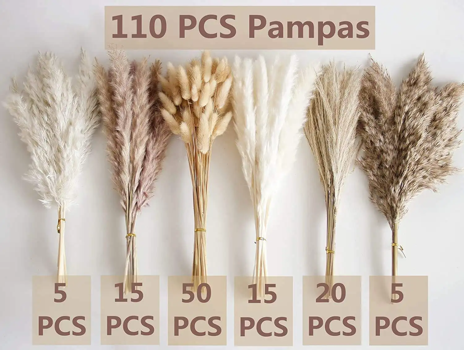 Dried Pampas Grass Bouquet Boho Table Decor Bunny Tails Dry Flower Pompas for Wedding Home Party Outdoor Fake Flowers Decoration