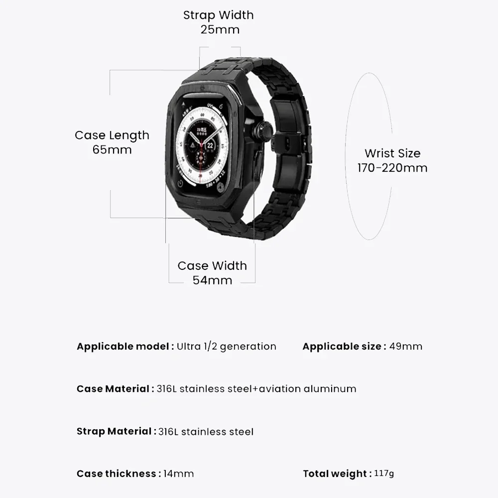 Stainless Steel Modification Kit for Apple Watch Ultra 2 49mm Silicone Rubber Band Men Bracelet for iWatch ultra 49MM ultra2 49