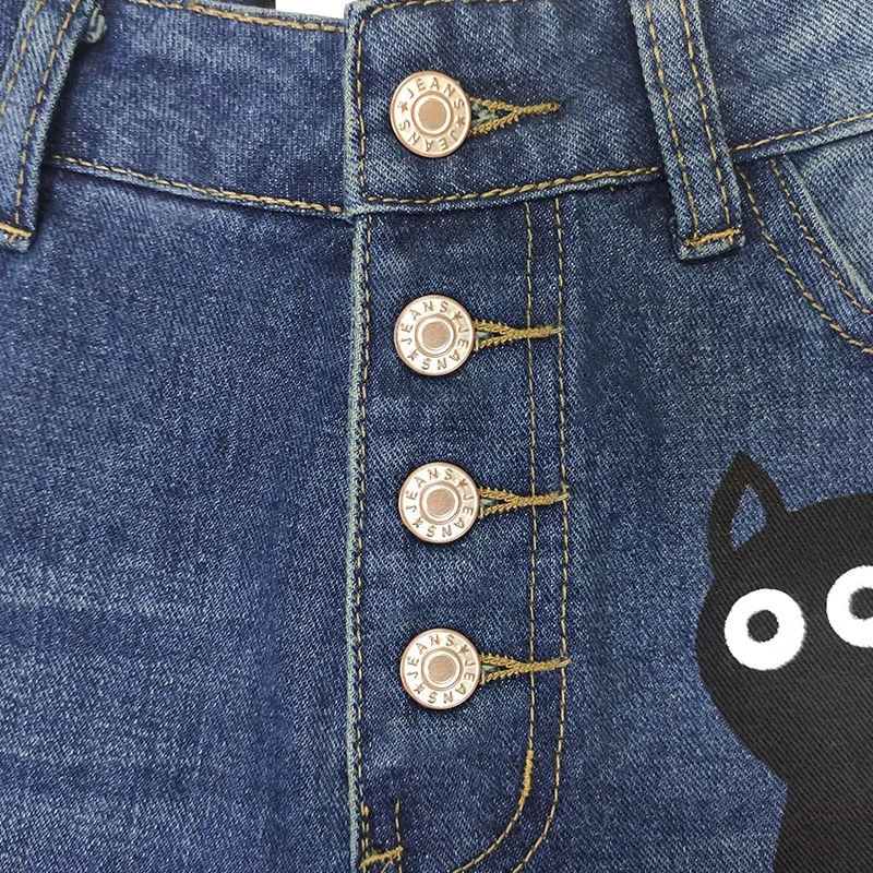 Jeans a gamba dritta con gatto con stampa retrò americana per donna 2025 Primavera Autunno Nuovi pantaloni jeans casual comodi a vita alta