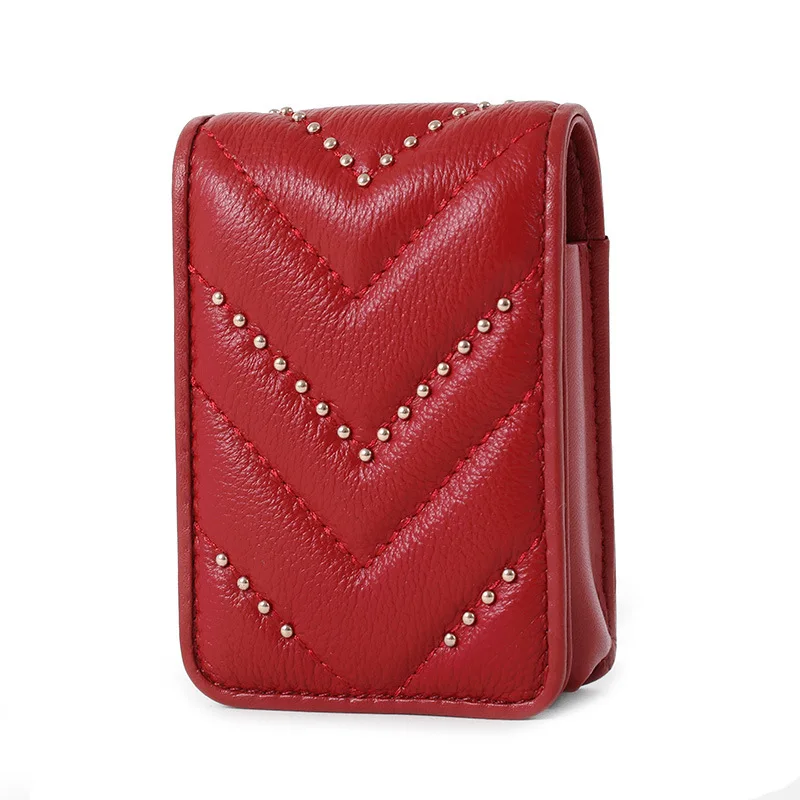 Genuine Leather Lipstick Bag for Women 2022 New Mini Portable Lipstick Storage Bag with Mirror Fashion Cosmetic Bag Makeup Bag