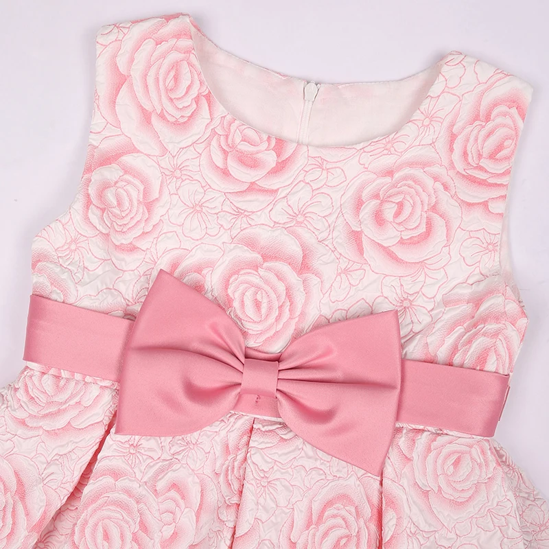 2024 New Fashion Rose Flower Girls Dress Summer Sleeveless Bow Girls Princess Dress Birthday Party Gifts 2-10 Years Kids Clothes