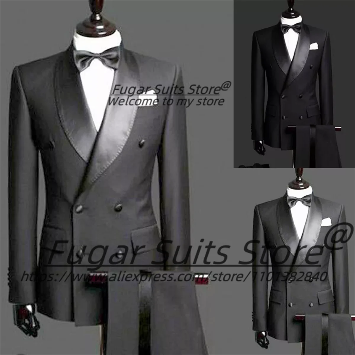 

Elegant Gray Wedding Formal Men Suits Slim Fit Double Breasted Groom Prom Tuxedos 2 Pieces Sets Classic Male Blazers Ropa Hombre
