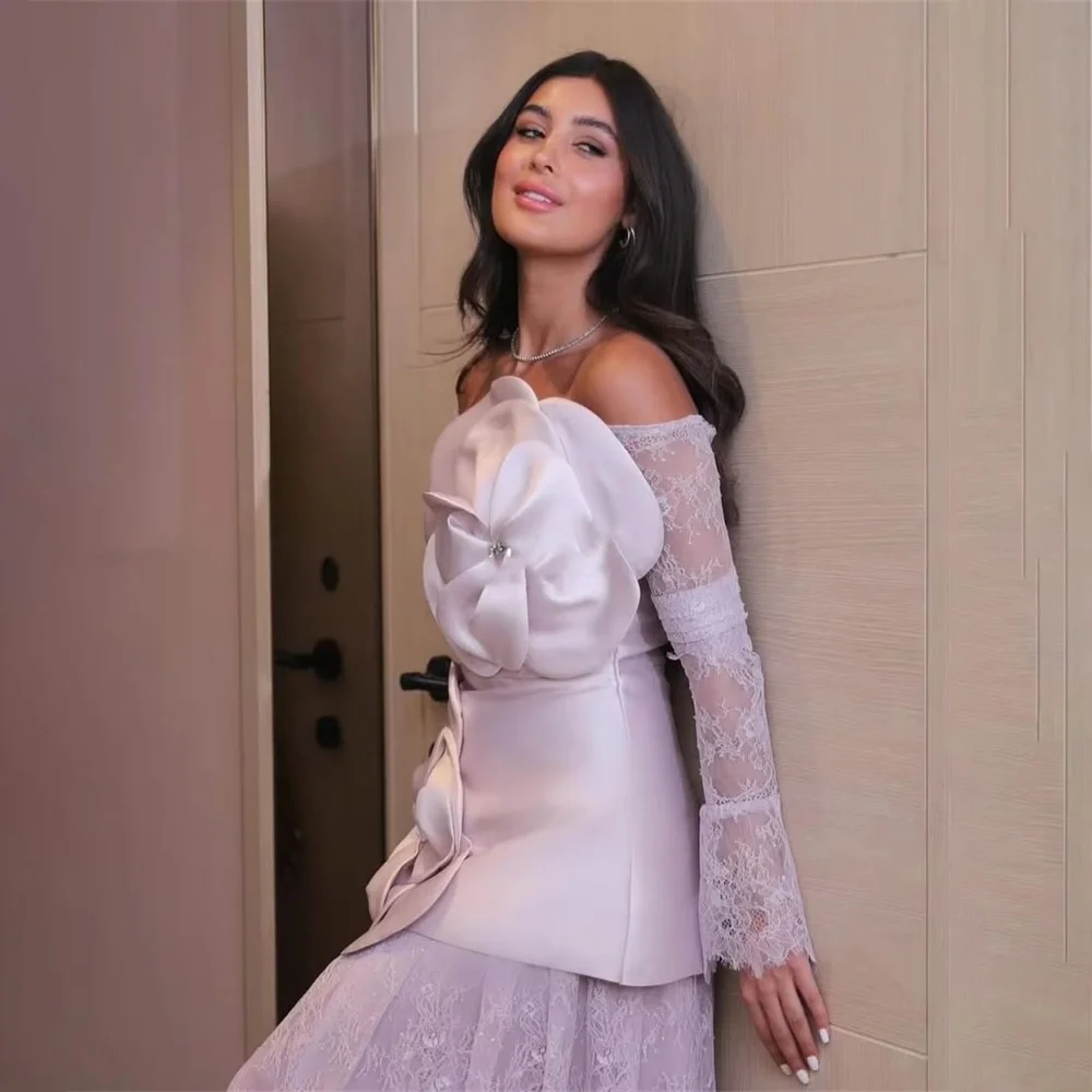 Vestido de noche de sirena con volantes exquisitos personalizado, encantador vestido de fiesta con apliques de flores, vestido de fiesta Sexy con cuello barco, فساتmavera