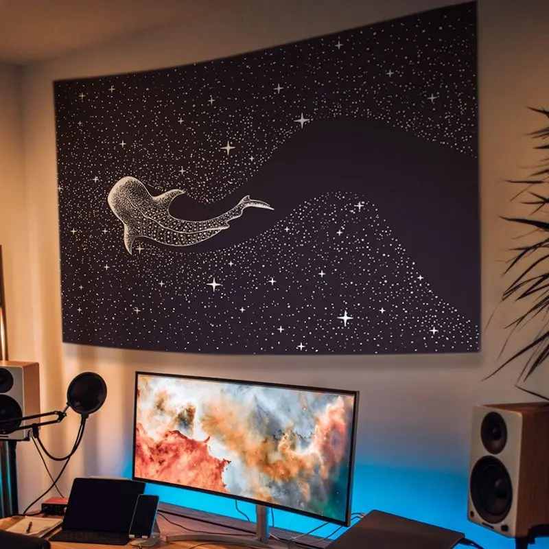 VIKAMA Starry Sky Whale Tapestry Nordic Style Bedroom Background Wallpaper Female Dormitory Yoga Room Decoration Room Decor