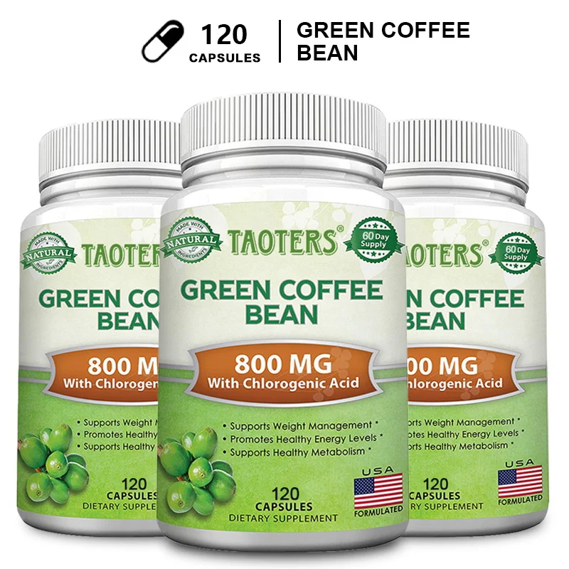 Natural Green Coffee Bean Extract Capsules - Appetite Suppressant and Metabolism Booster Helps Burn Fat, Boosts Focus and Energy