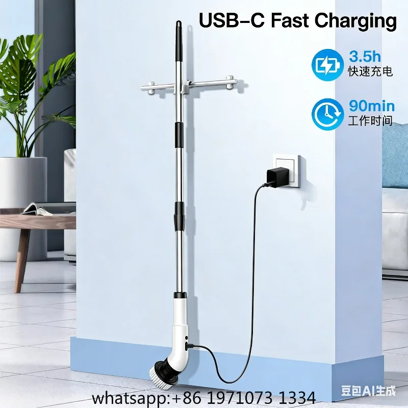 9 in 1 Cordless Electric Spin Scrubber Cleaning Brush with Adjustable Extension Handle Waterproof for Shower Tub Tile Floor