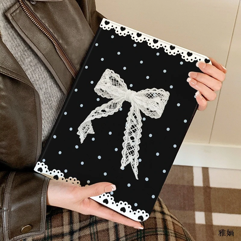 White Lace Polka Dot Bow Love Y2K Tablet Case For iPad Pro 11 12.9 13 A16 M2 M4 M3 M5 5/6/7/8/9/10/11th Mini Air 3 4 5 6 7 Cover