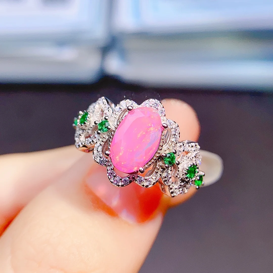 Vintage Pink Opal Engagement Ring Sterling Silver October Birthstone Ring Unique Opal Ring Birthday Gift For Women - view 4