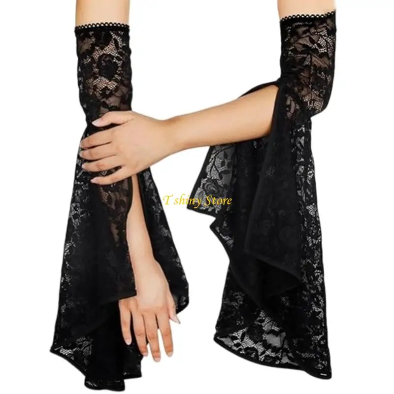 N58F Gothic Lace Sleeve Gloves Victorian Elegant Armwear For Women Costume
